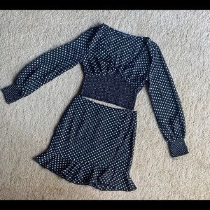 Puff Sleeve Polka Dot Top & Ruffle Hem Skirt Set